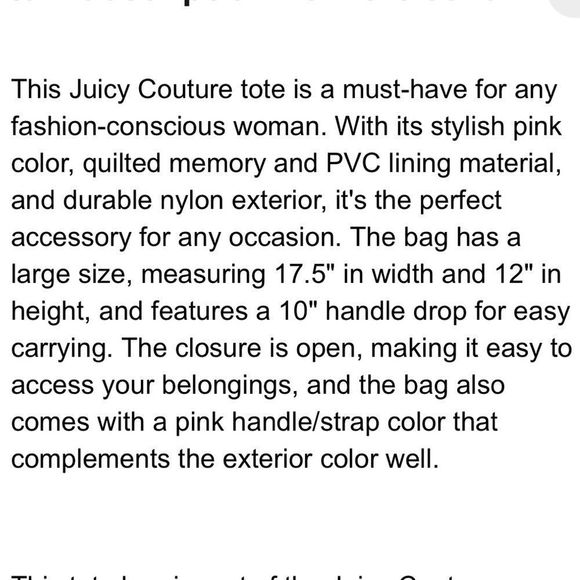 JUICY COUTURE PINK PUFFY TOTE BAG - Picture 4 of 4